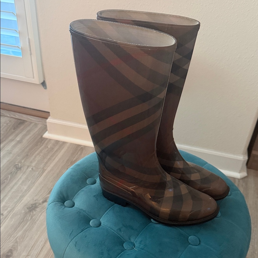 Burberry Brown Plaid Rain Boots